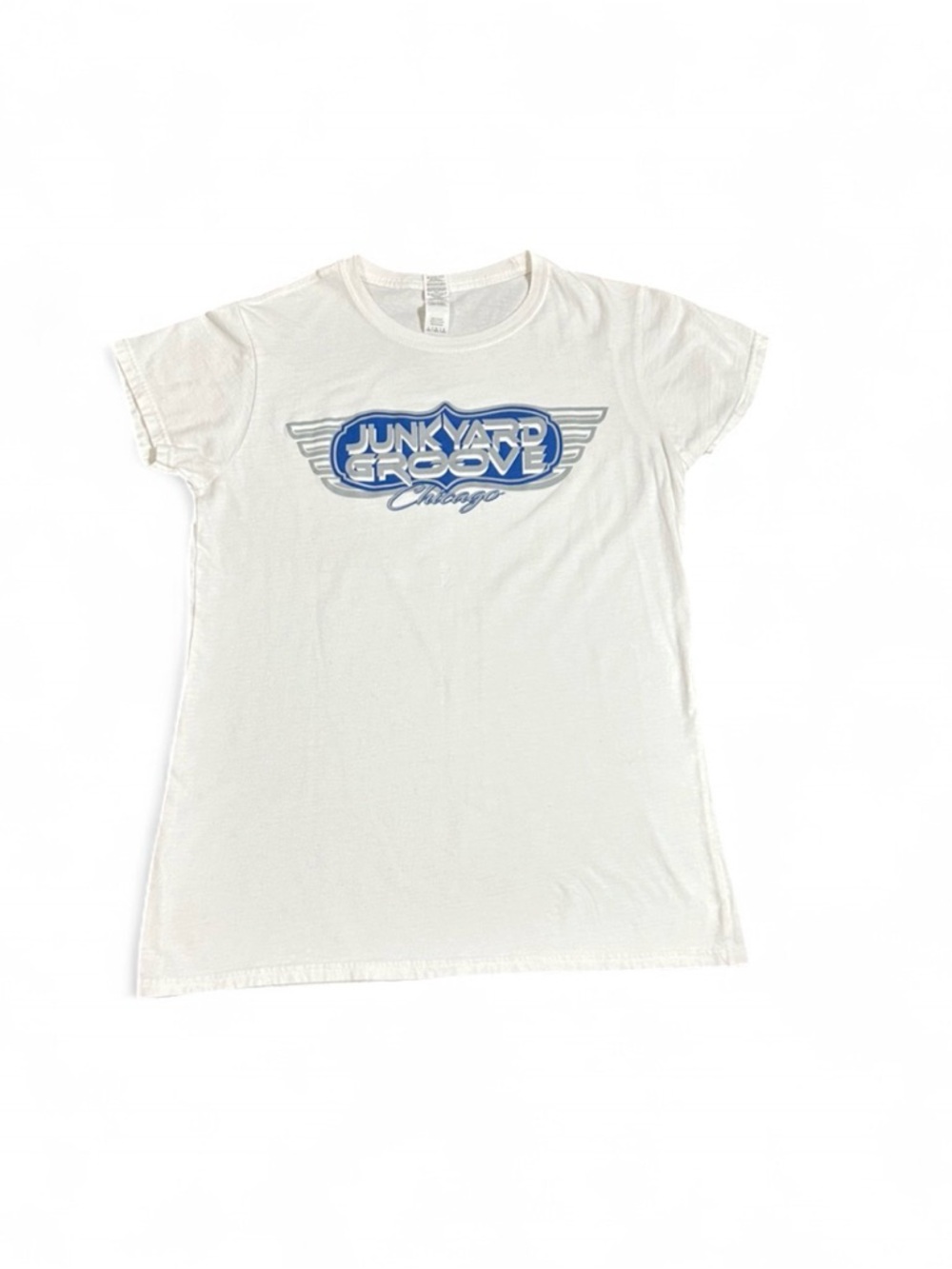 Gildan White Short Sleeve Tee with Blue 'Junkyard Groove' Logo